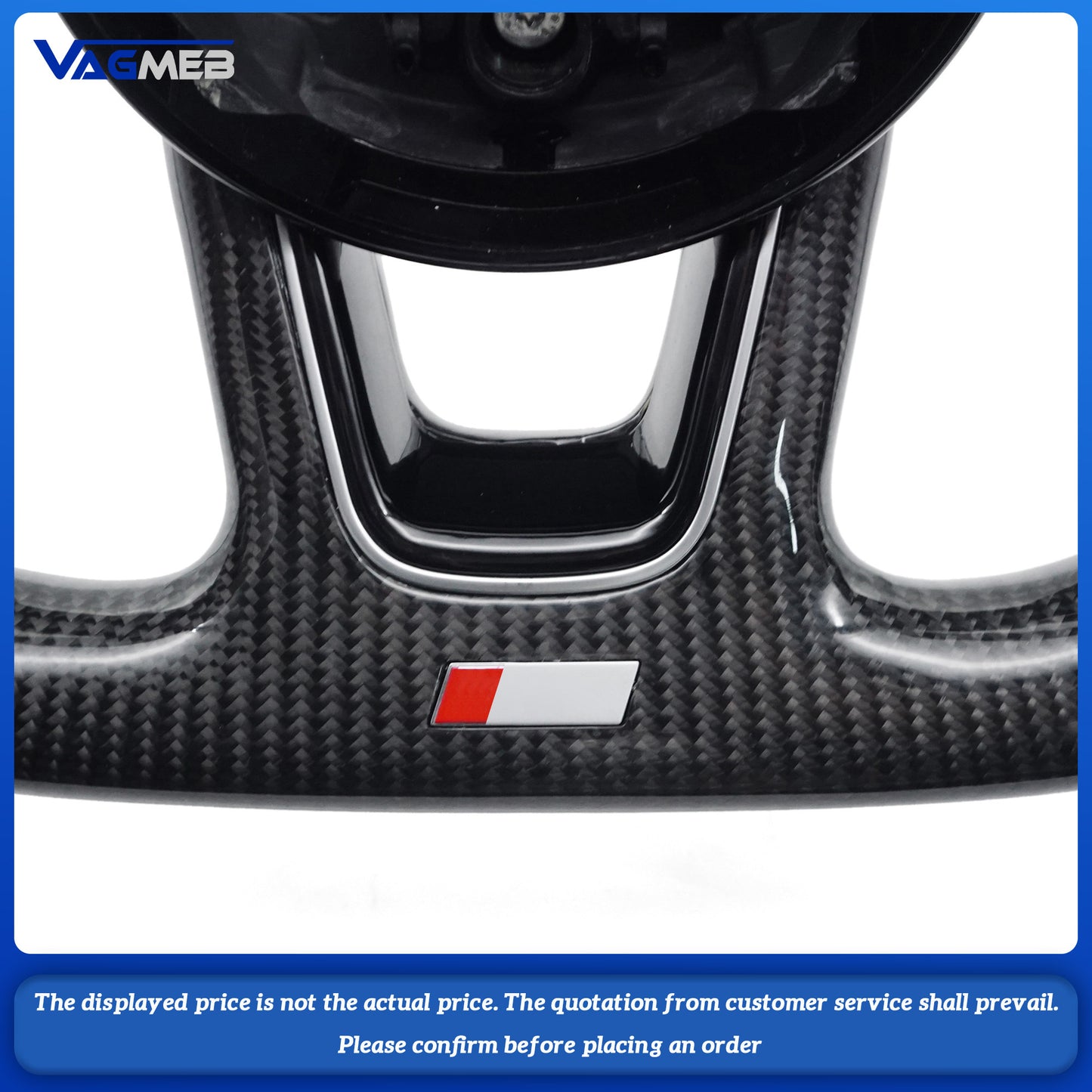 For Audi A4 B9 Red Stitching Carbon Fiber Perforated Leather Steering Wheel Base