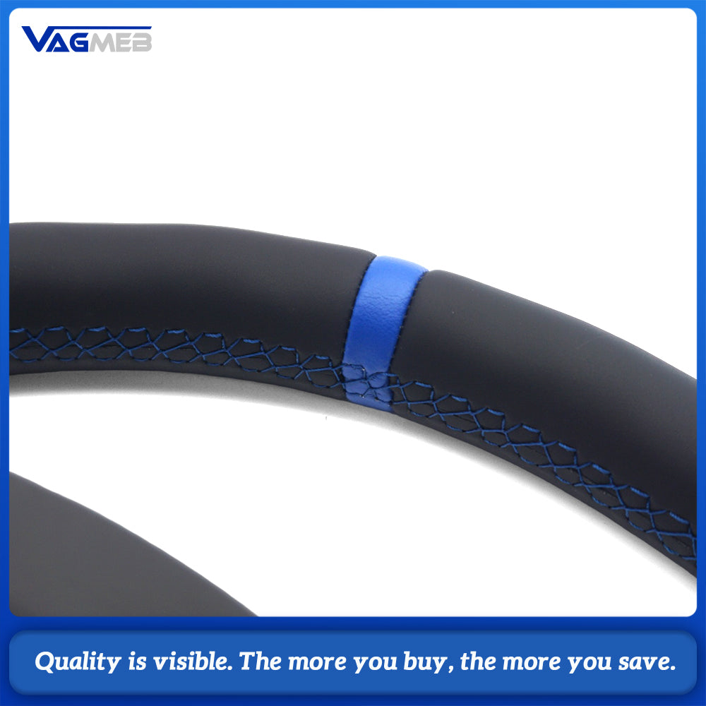 For Audi A4 B9 RS Logo Half Perforated Leather Steering Wheel Blue Stitch Blue Center Marker