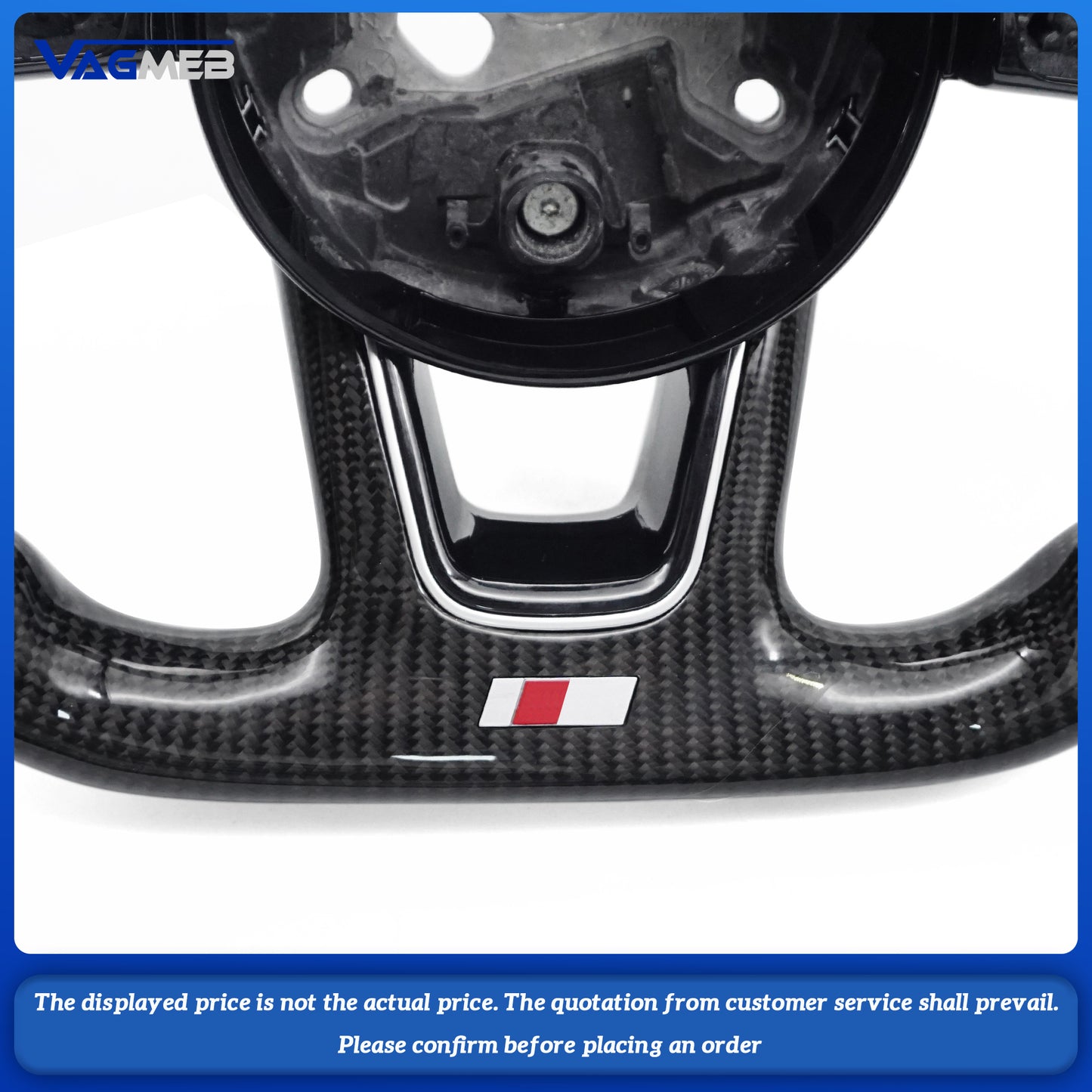 For Audi A4 B9  black Stitching Carbon Fiber Perforated Leather Steering Wheel Base