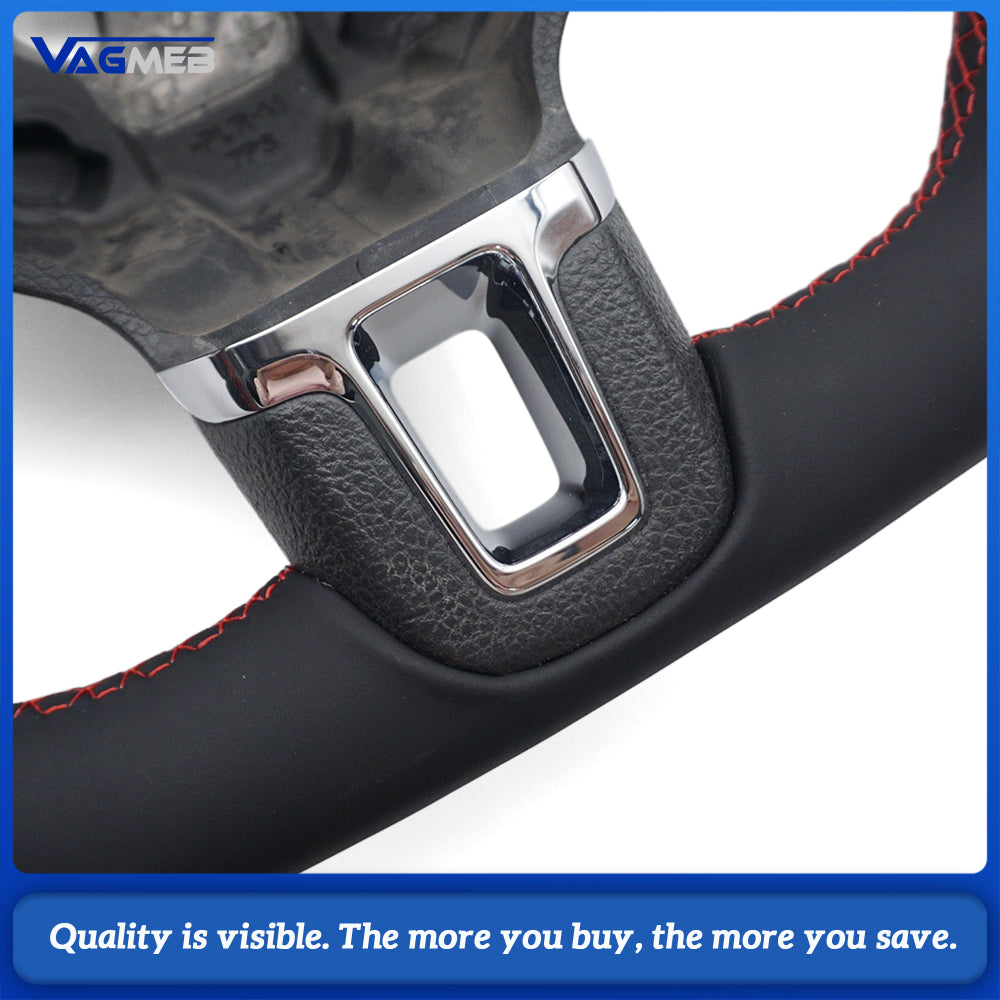 Car Carbon Fiber Half Perforated Steering Wheel Red Stitching Red Center Marker Racing Steering Wheel Replacement For VW Golf 6 MK6