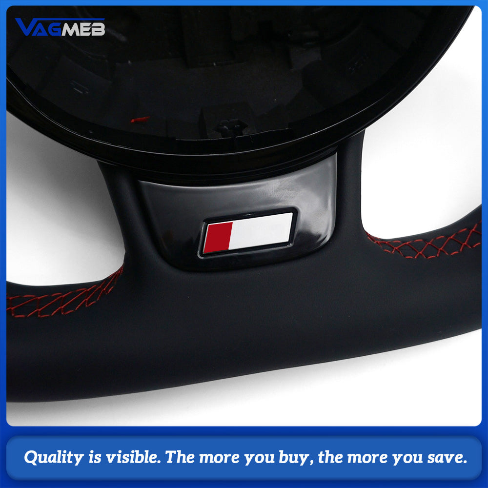 For Audi A4 B8 Ergonomic Sculpted D-shaped Steering Wheel Half Punch Leather Red Top Mark OEM Base Hub