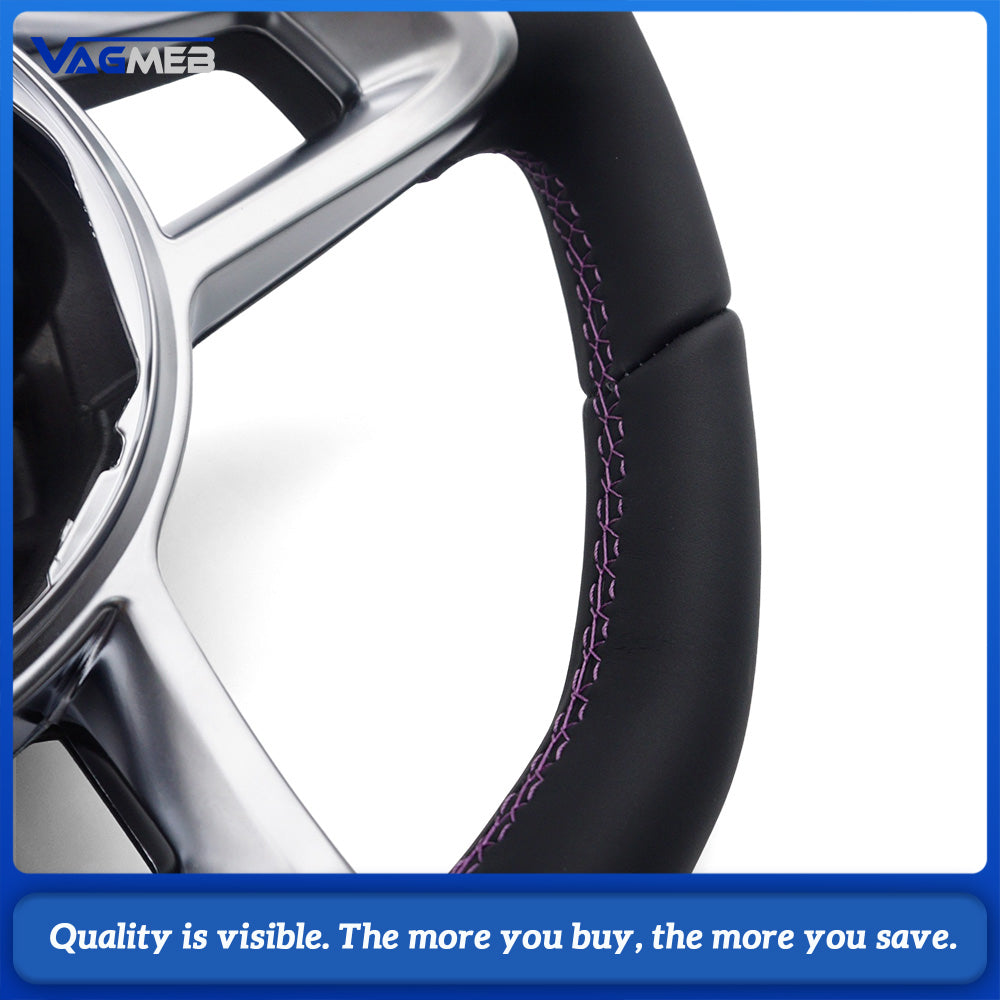 Steering wheel with button frame genuine leather purple stitching for Volkswagen Golf 7 GTI