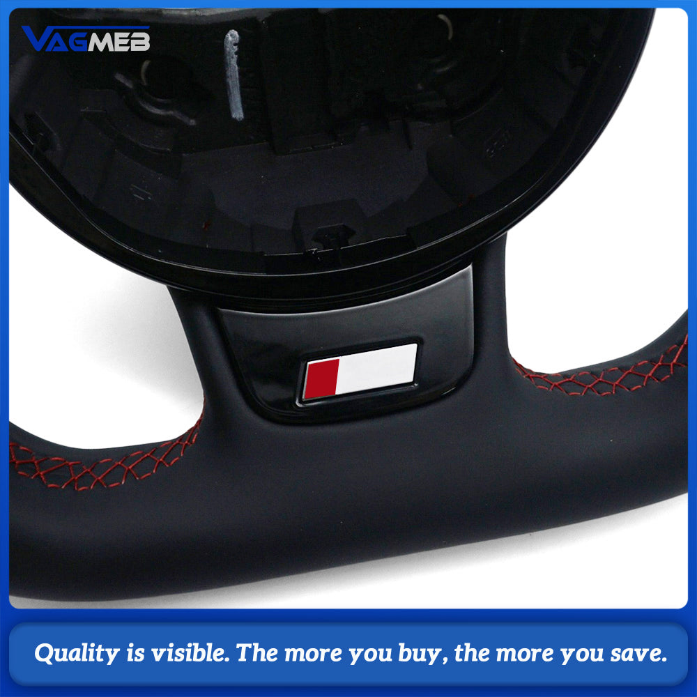 For Audi A4 B8 A3 8V A4 A5 A7 Q3 Q5 Q7 Steering Wheel Half Suede Grip Bright Red Sewing Line Red 12 O’clock Return Marker