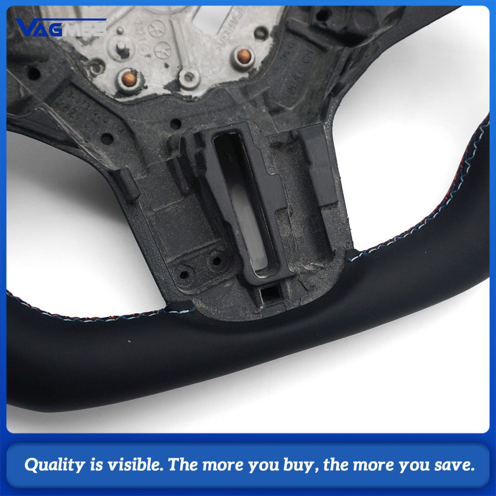 For BMW G20 3 Series CS Racing Steering Wheel Bare Skeleton Half Perforated Leather M Triple Stitch Blue Center Marker