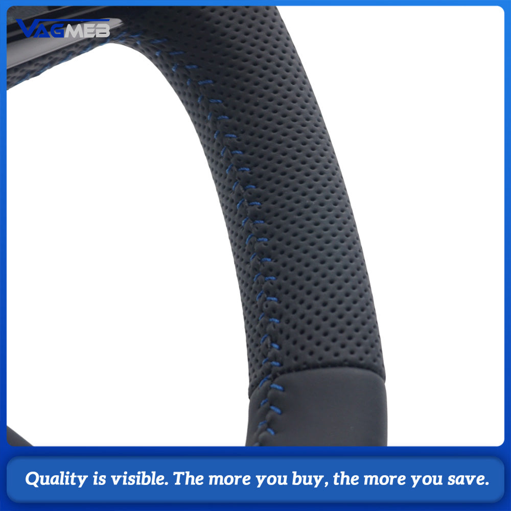 Sport S Logo Steering Wheel Fit Audi A4 B9 Half Perforated Grips Blue Sewing Line Modified Replacement Steering Wheel