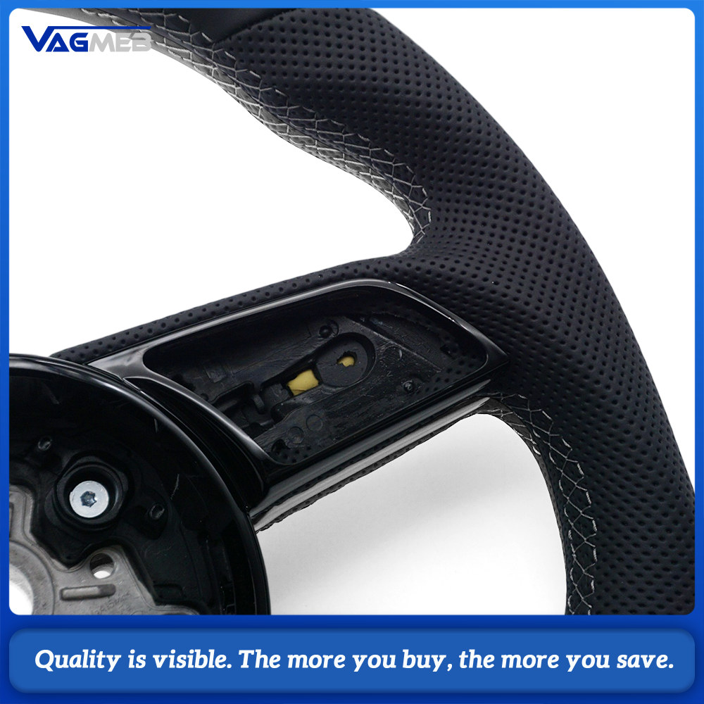 Car Contoured Half Perforated Steering Wheel Gray Stitching Red Center Marker Without Paddle Shifters and Control Buttons Replacement For Audi A4 B9