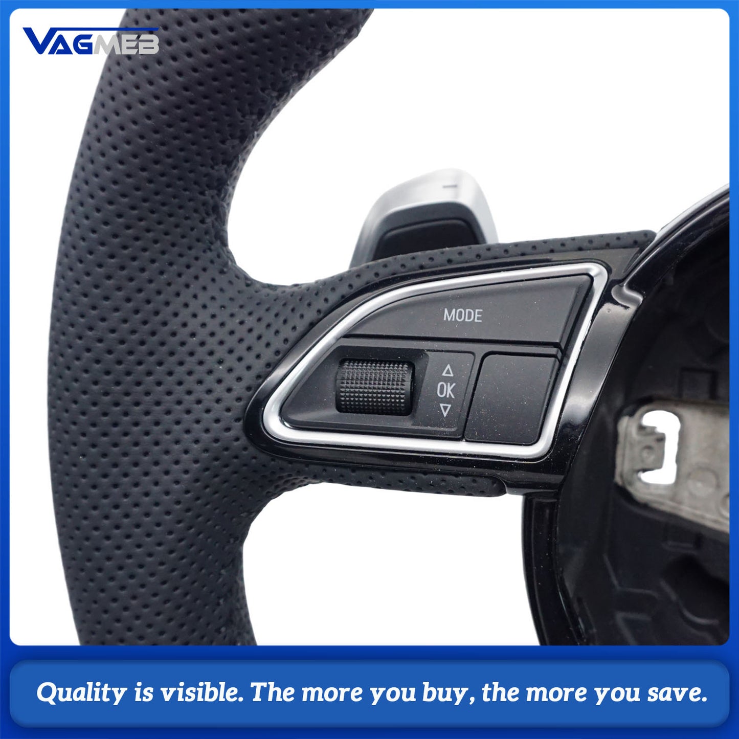 For Audi A3 A4 A5 A6 A7 Q3 Q5 Q7 RS3 RS4 RS5 Fully Perforated Steering Wheel Flat Bottom Steering Wheel