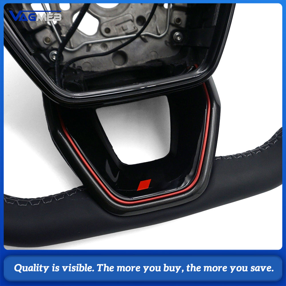 Sport Heated Steering Wheel Half‑Perforated Leather Dark‑Grey Stitching For Audi A6 C8, No Buttons No Shift Paddles