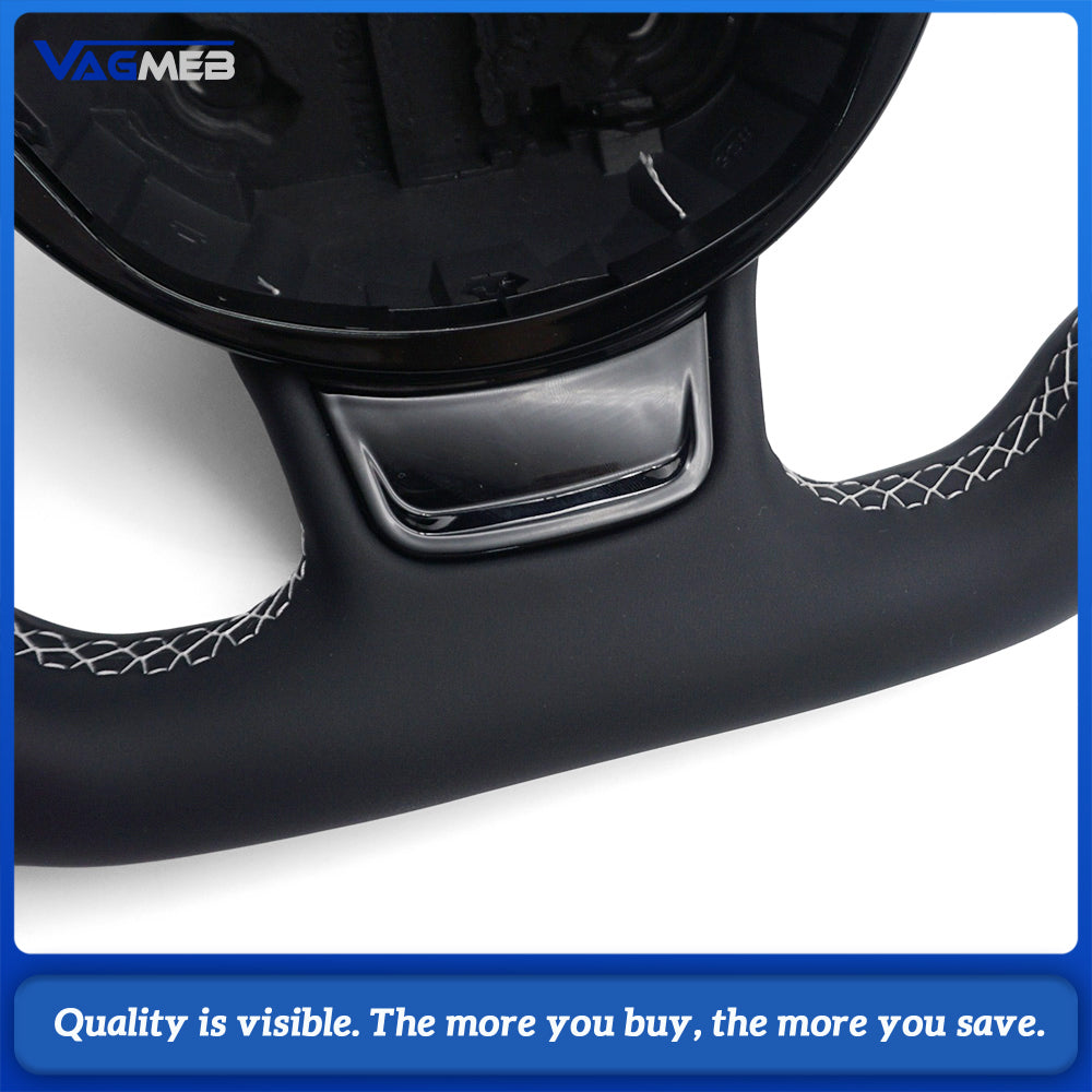 Audi A4 B8 Ergonomic Sculpted D-shaped Steering Wheel Half Punch Leather Black 12 O’clock Top Mark OEM Hub Base