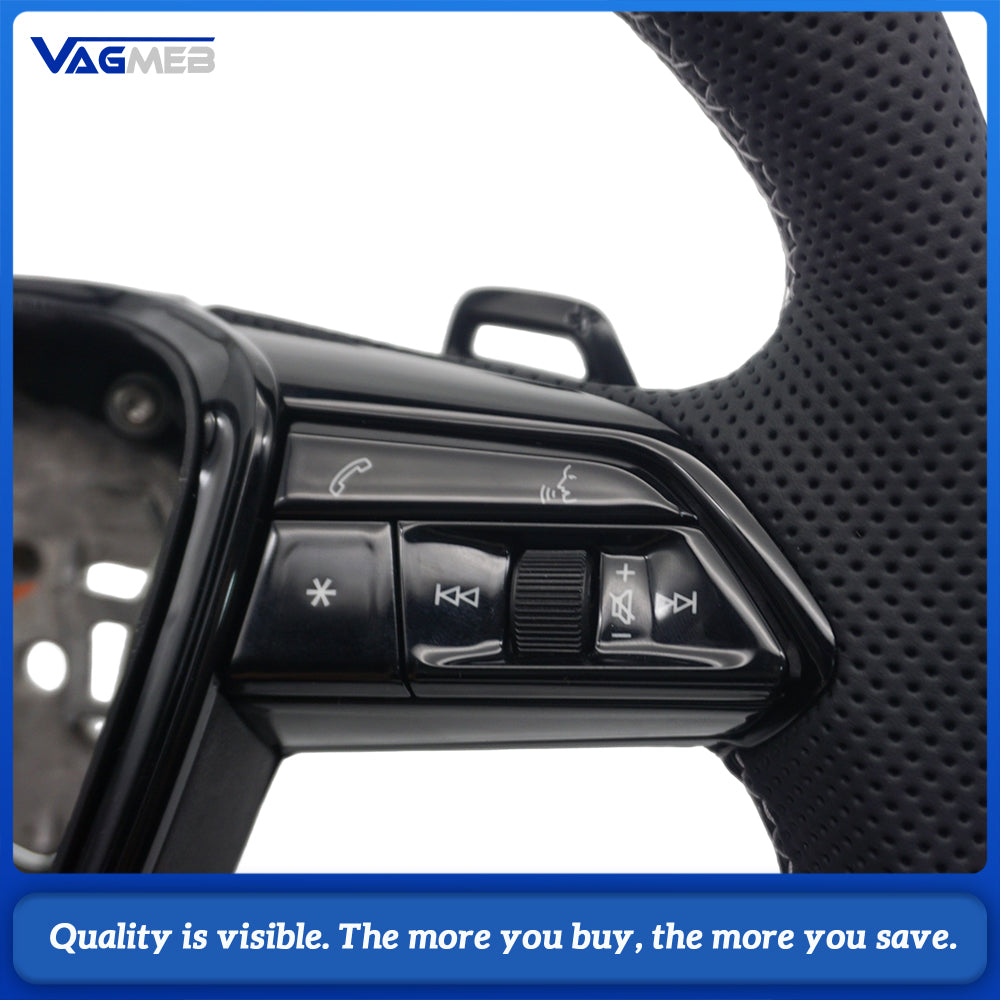 For Audi A6 C8 S Line Heated Steering Wheel Half Perforated Leather White Stitch Flat Bottom Hands Off Decoder