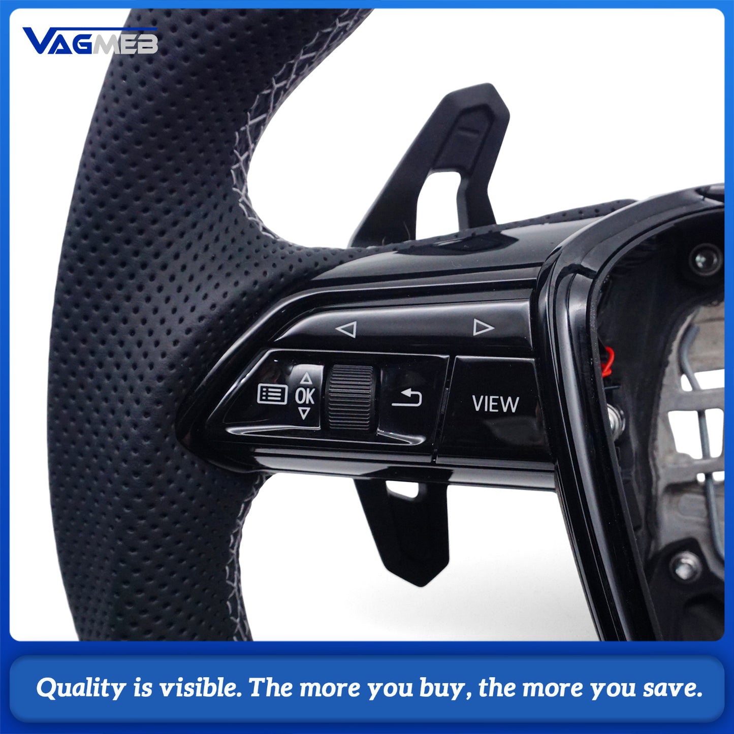 Blackened steering wheel suitable for Audi A6 C8 A7 Light gray  stitched leather sport steering