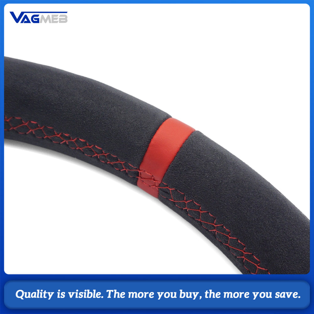 Car Full Suede Alcantara Steering Wheel Red Stitching Red Center Marker Without Control Buttons and Paddle Shifters Replacement For Volkswagen Golf 8 MK8
