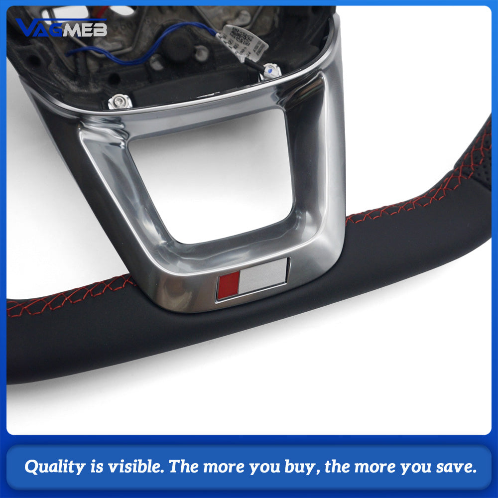 S Line Flat Bottom Steering Wheel For Audi Q3 Half Perforated Leather Red Contrast Stitch Steering Wheel Heating Function Sport Wheel