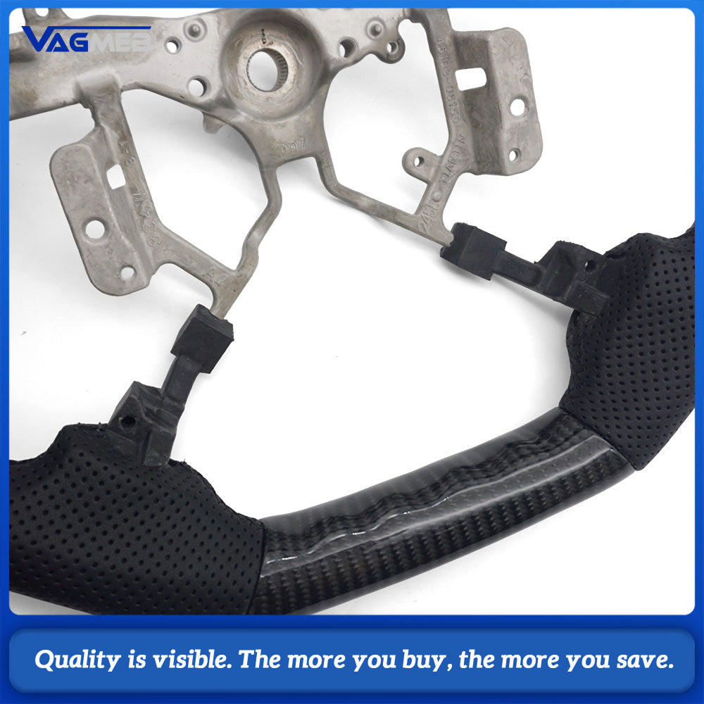 For Toyota Vego Sport Steering Wheel Carbon Fiber Trim Semi-Perforated Leather Black Stitching