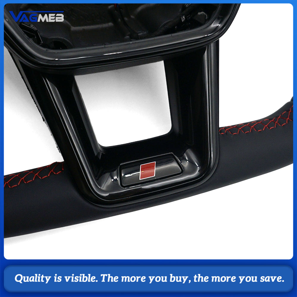 S Line Gloss Black Steering Wheel Half Perforated Red Stitch With Buttons Chrome Shift Paddles For Audi A6 C8