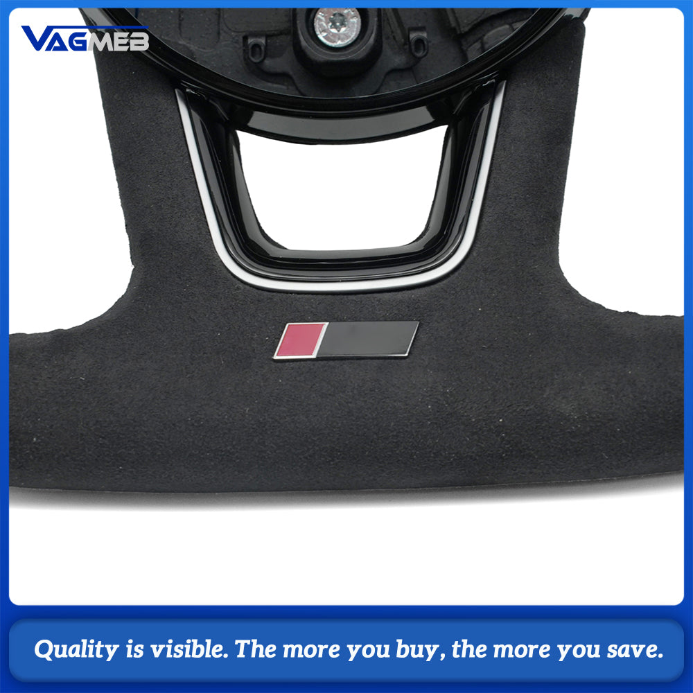 For Audi A4 B9 RS Steering Wheel, Alcantara TopBottom, Perforated Leather Sides, Blue Stitching, Blue 12 o’Clock Marker