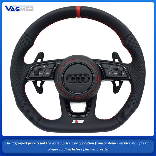 For Audi S LOGO A4B9, semi-perforated red line, red centering mark, button and paddle steering wheel