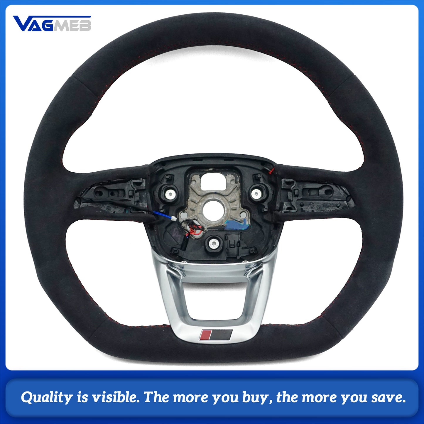For Audi Q5 FY Q7 4M Q8 Alcantara white stitched flat bottomed sports steering wheel with heating, Car Accessories