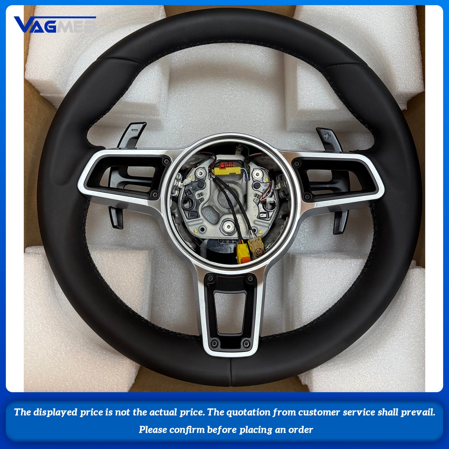 Customized for Porsche, black leather steering wheel, Cayenne Macan Boxster Cayman Taycan Panamera Carrera 718