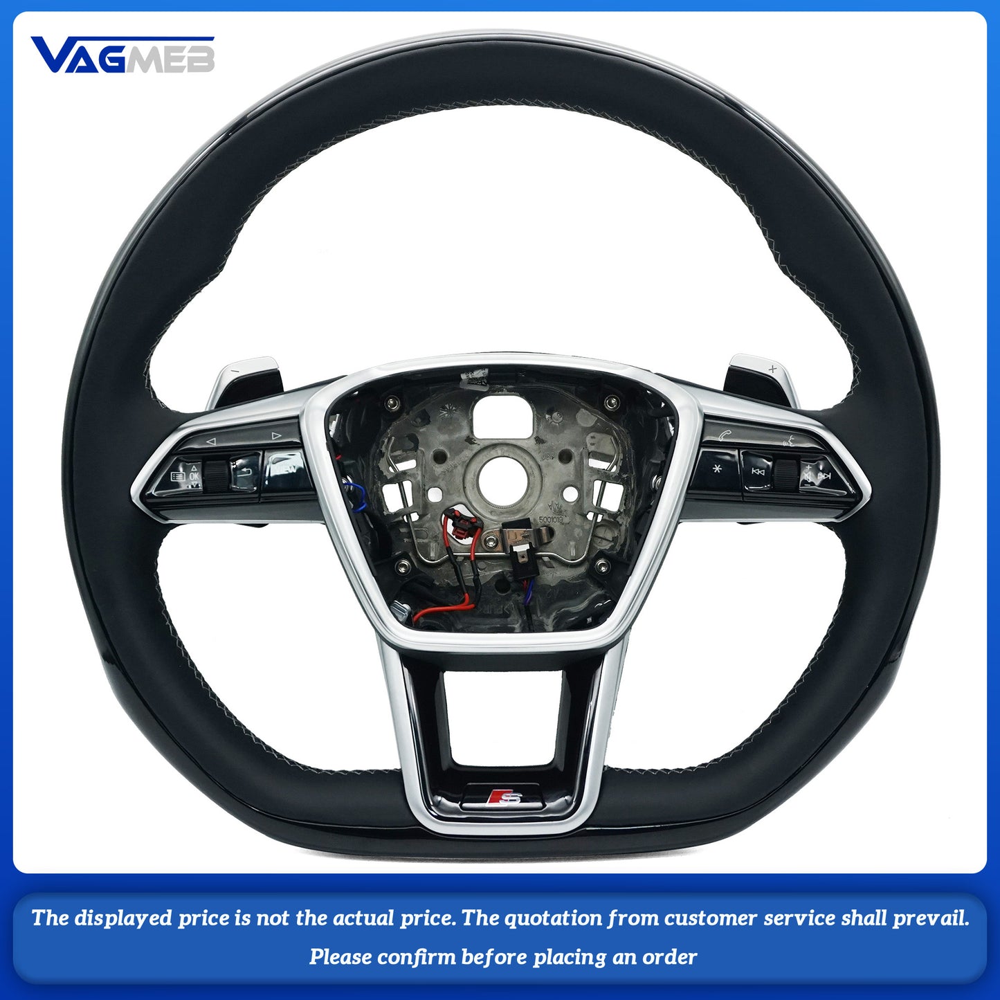 For Audi S logo A6C8 peachwood grey line heated paddle button steering wheel