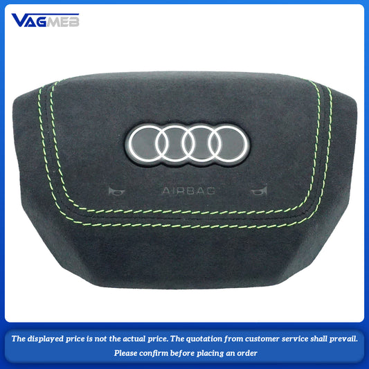 Dyed red thread Steering wheel airbag cover multifunction steering wheel For Audi e-tron Tawny striped leather