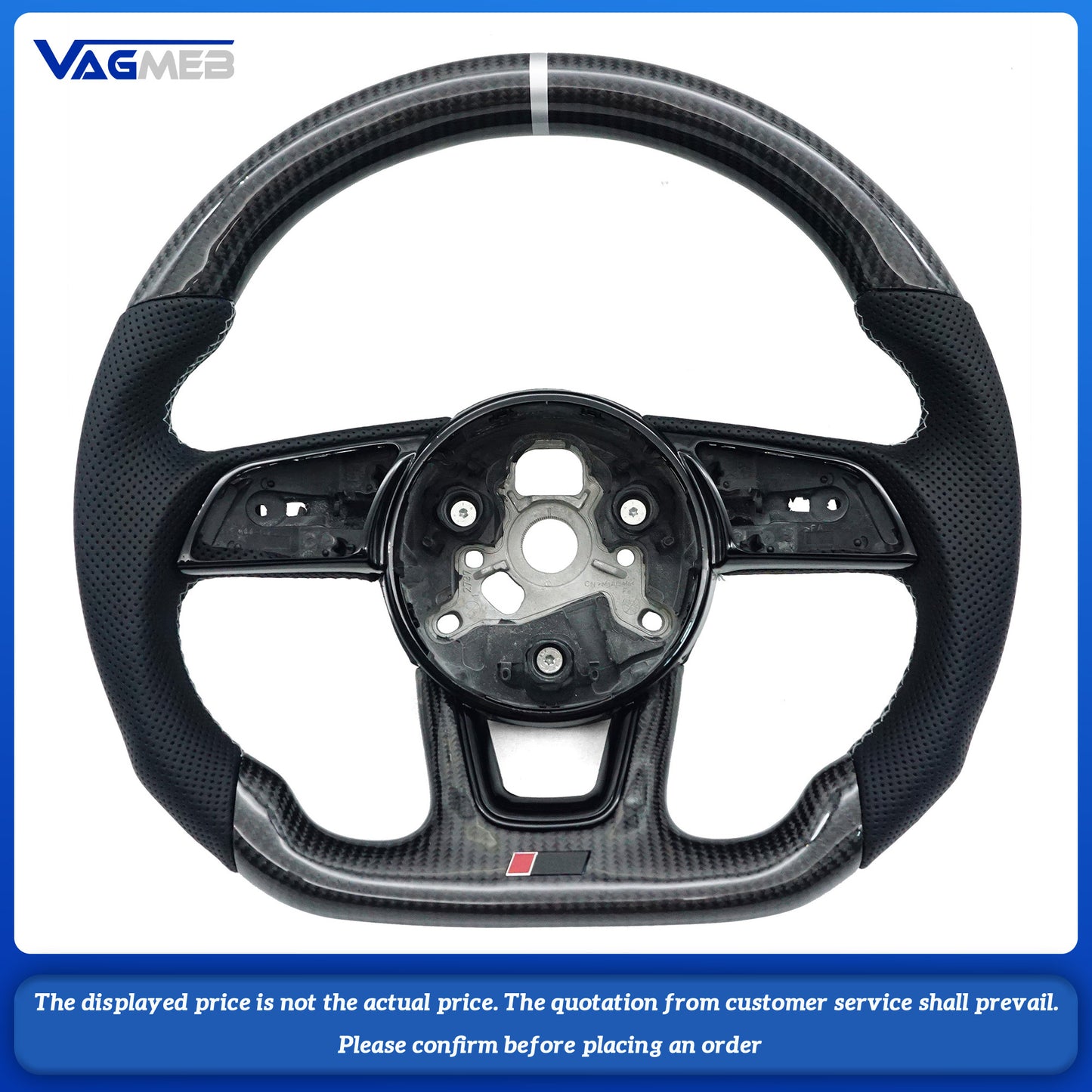 Leather perforated carbon fiber sports Light gray line Light gray backstroke mark steering wheel for Audi RS3 RS4 RS5 A3 A4 B9 A5 S3 S4 S5