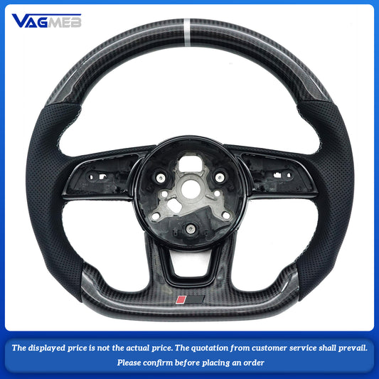 Leather perforated carbon fiber sports Light gray line Light gray backstroke mark steering wheel for Audi RS3 RS4 RS5 A3 A4 B9 A5 S3 S4 S5