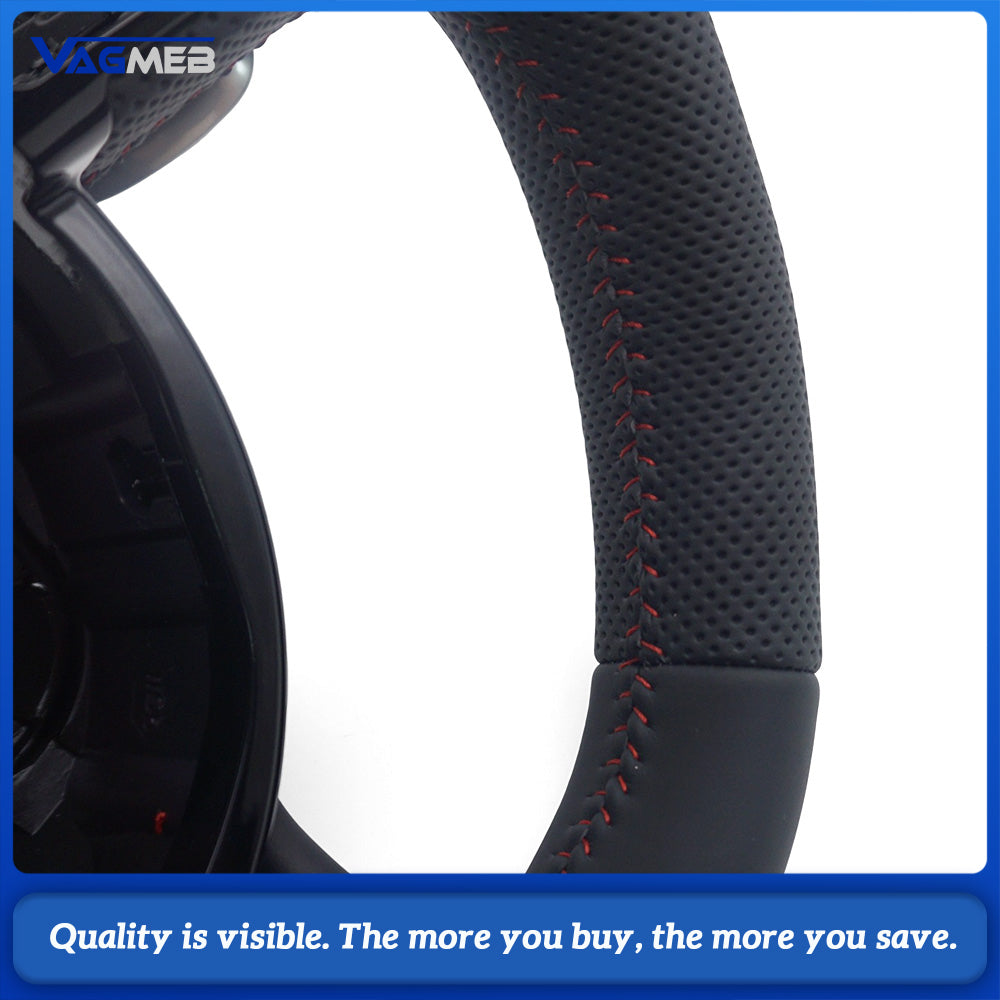 For Audi A4 B8 S-Line Sport Steering Wheel Heated Function Half Perforated Red Contrast Stitch Chrome Paddle Shifters No Buttons