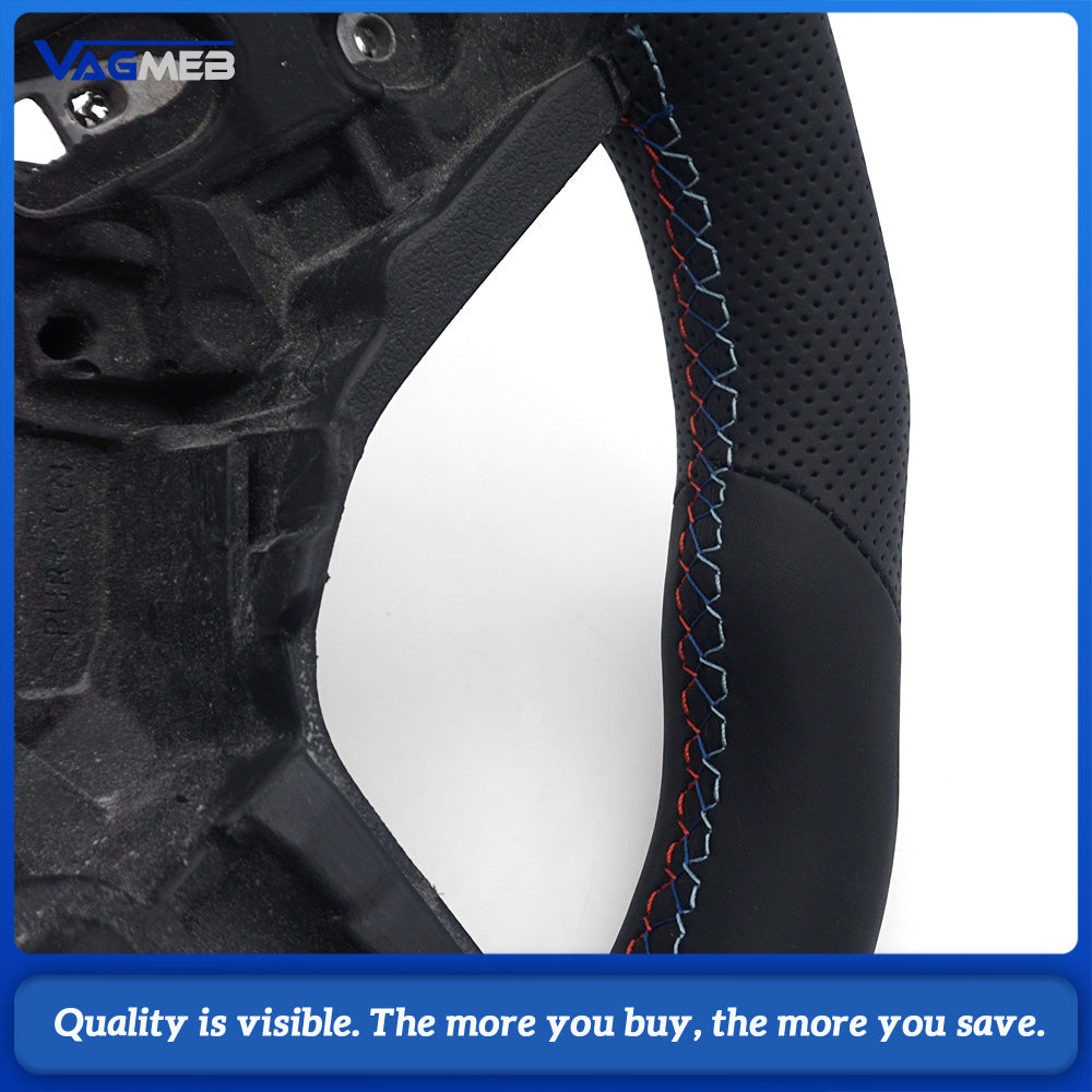 For BMW G20 3 Series CS Racing Steering Wheel Bare Skeleton Half Perforated Leather M Triple Stitch Blue Center Marker