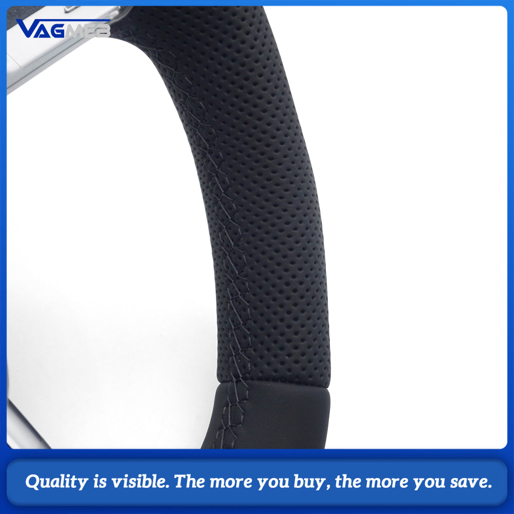 For Audi A6 C8 RS Sport Steering Wheel Genuine Leather Half Punch Black Sewing