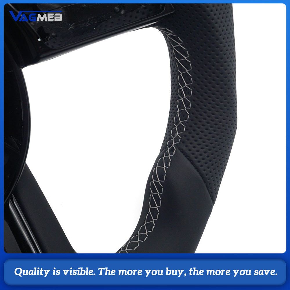 For Audi A4 B9 S Style Steering Wheel Half Punch Leather White Contrast Stitch Without Control Buttons