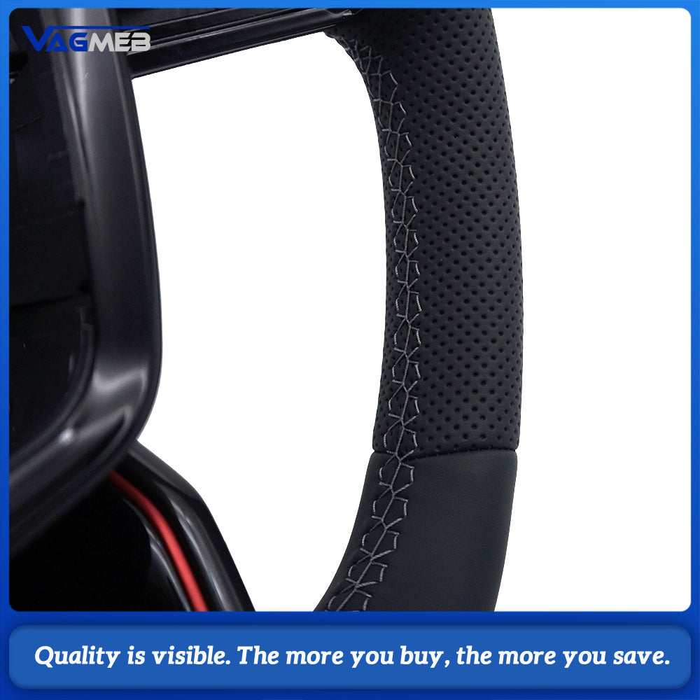 Sport Heated Steering Wheel Half‑Perforated Leather Dark‑Grey Stitching For Audi A6 C8, No Buttons No Shift Paddles