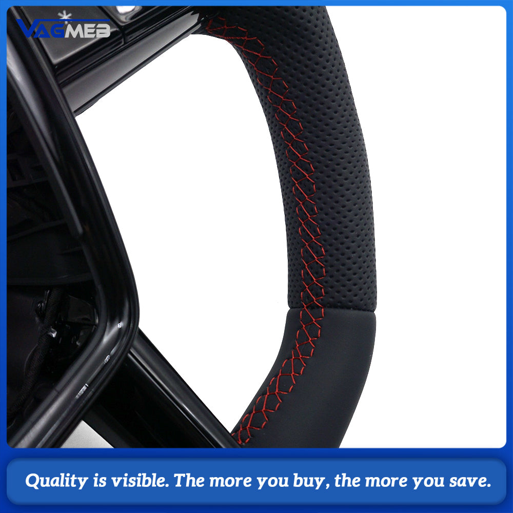 S Line Gloss Black Steering Wheel Half Perforated Red Stitch With Buttons Chrome Shift Paddles For Audi A6 C8