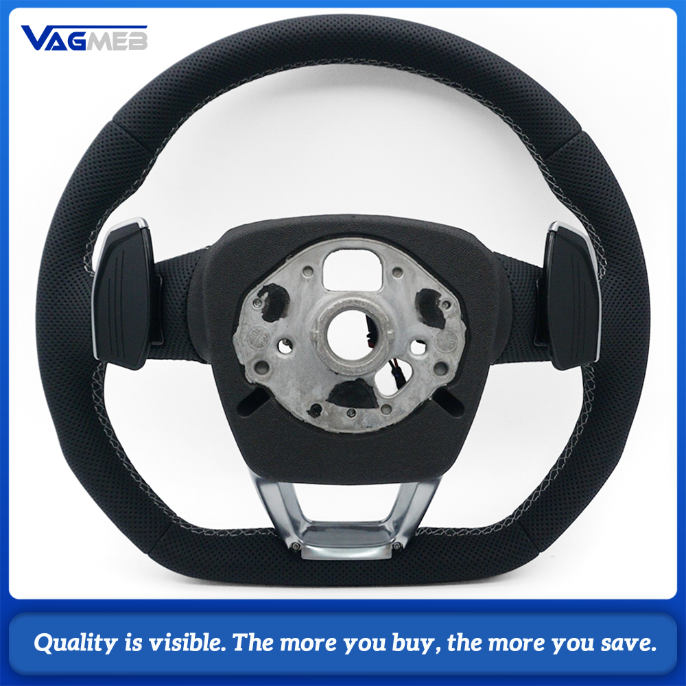 Car Full Perforated Steering Wheel Light Gray Stitching With Multi-function Buttons Paddle Shifters Heated Function  For Audi Q5L