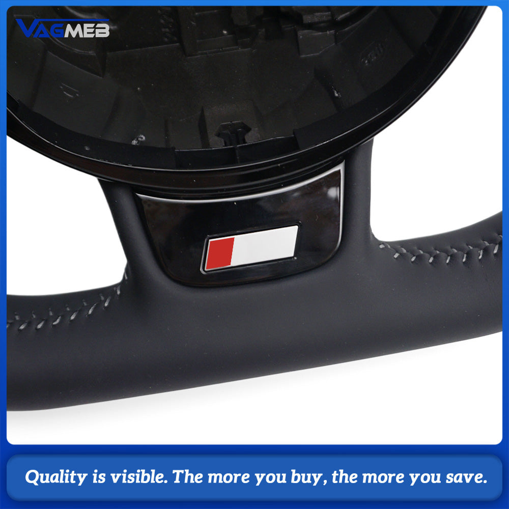 For Audi A4 B8 A3 8V A4 A5 A7 Q3 Q5 Q7 Dark gray line Stitched Full Leather Perforated Flat Bottomed Steering Wheel