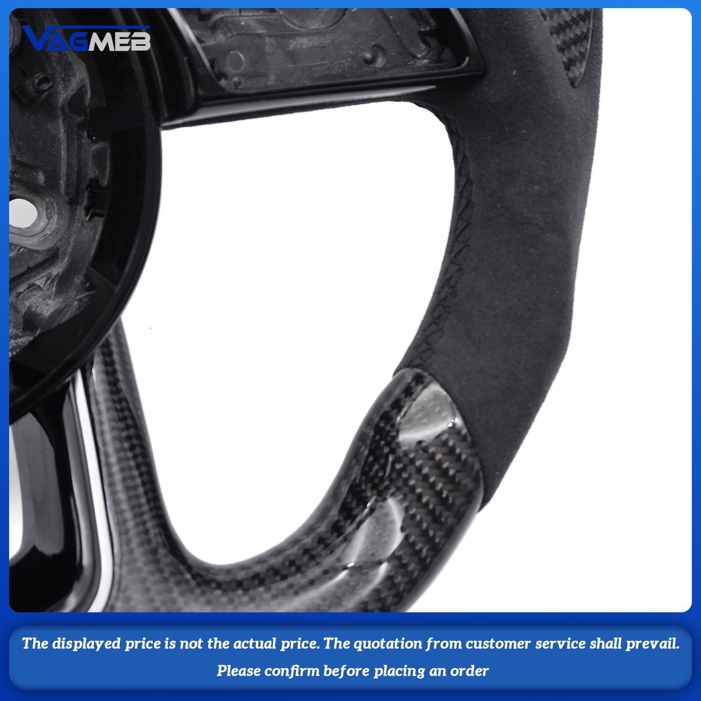For Audi A4 B9  black Stitching Carbon Fiber Perforated Leather Steering Wheel Base