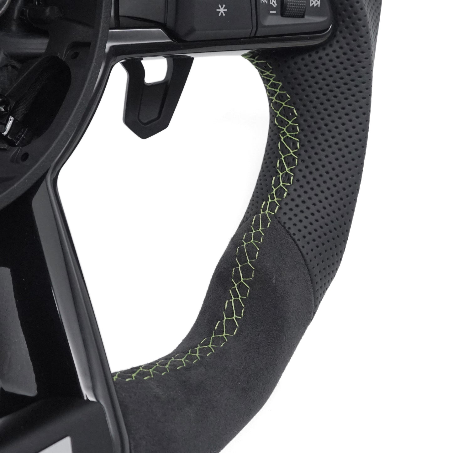 For Audi A4 B9 Matte Carbon Fiber Sports Steering Wheel Green line - Green positive mark