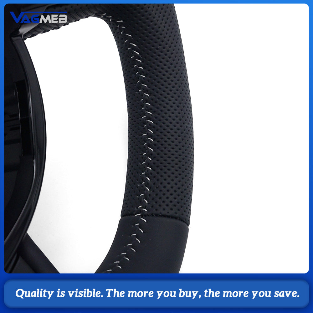 Sport Steering Wheel Semi‑Perforated Leather Grey Contrast Stitching White Center Mark No Paddle Shifters Buttons Not Included For Audi A4 B8