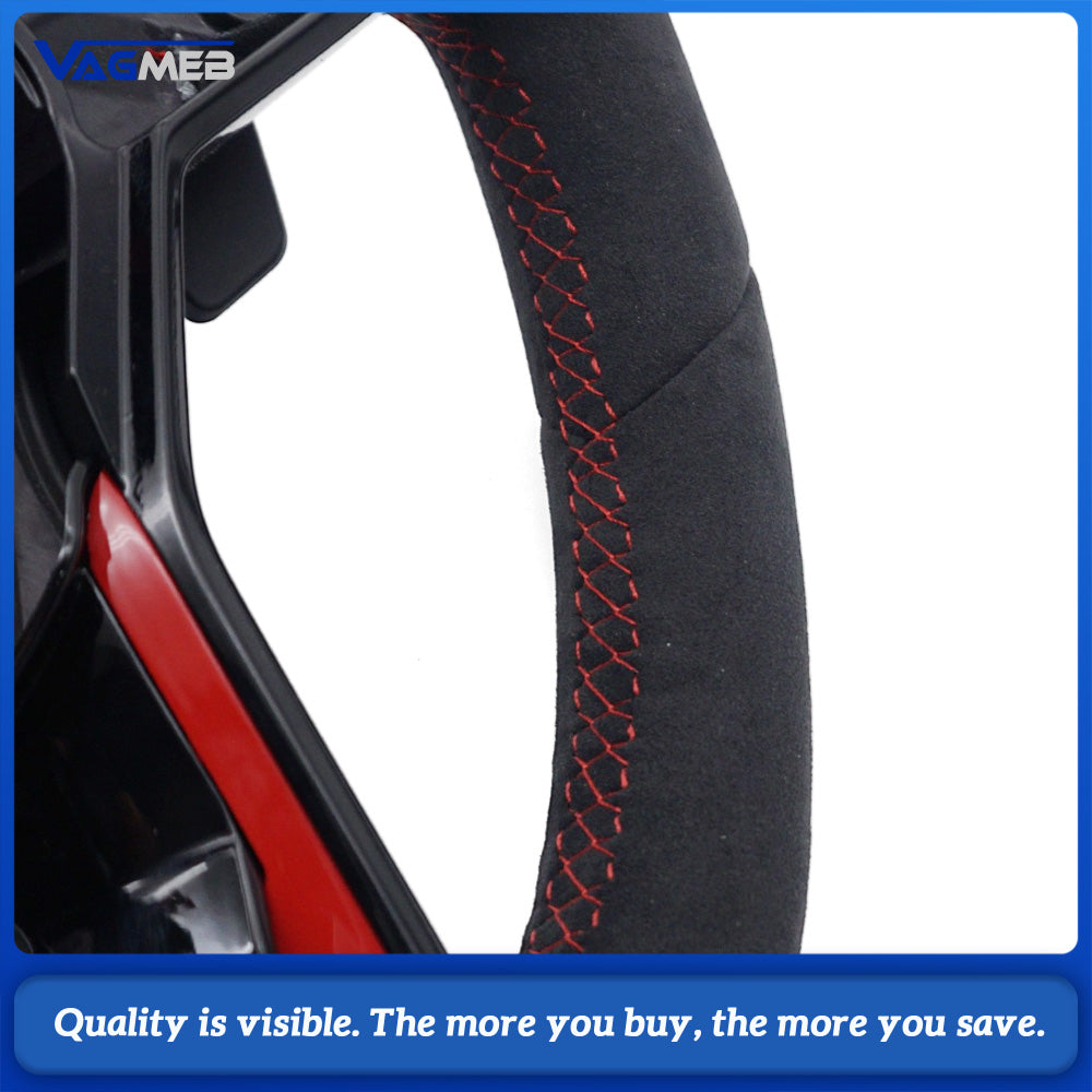 For VW Golf MK8 Full Alcantara Sport Steering Wheel, Red Contrast Stitching, Red Centering Marker, Without Steering Wheel Buttons, Car Interior Modification Accessory