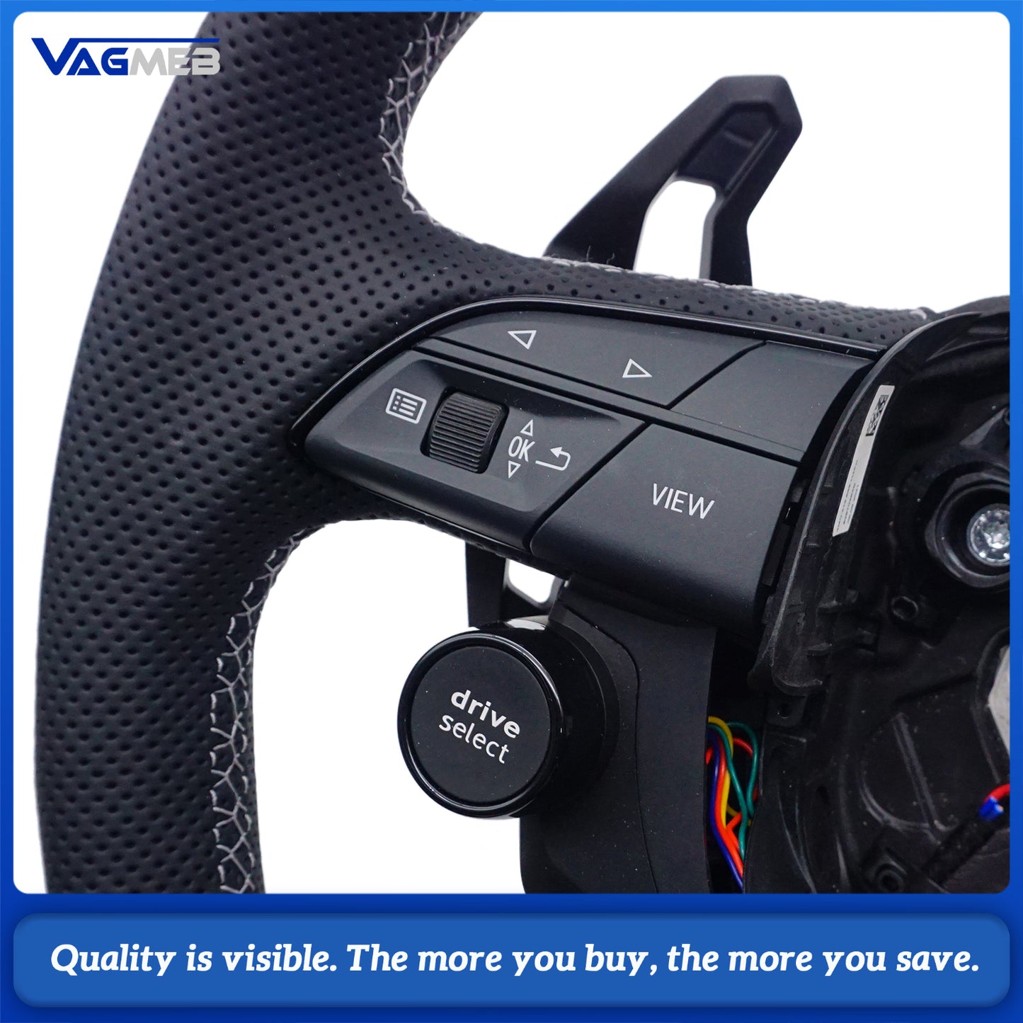For Audi Q3 Q5 Q7 Q8 RS Q3 RS Q5 Black Leather Perforated Flat Bottomed Steering Wheel With Paddles and Buttons Car Accessories
