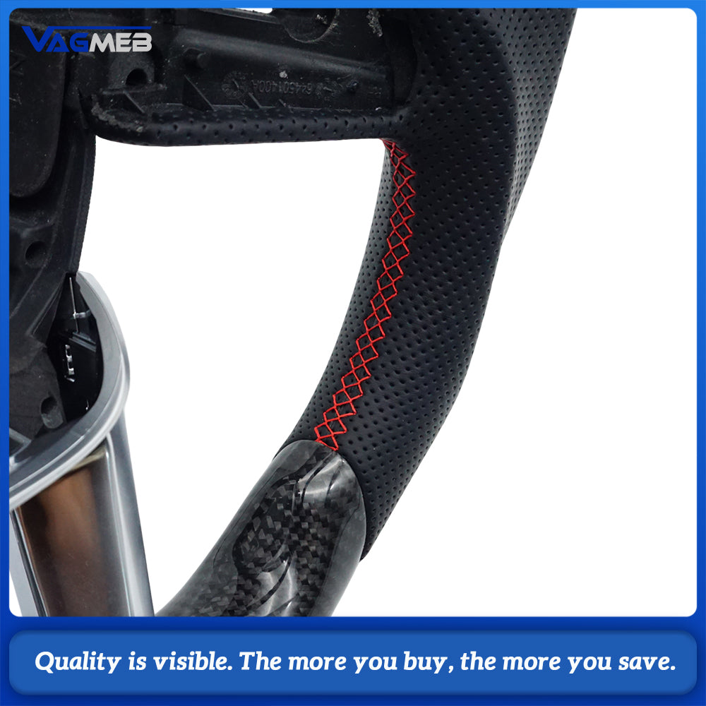 Carbon fiber steering wheel with leather perforations With frame For Audi Q3