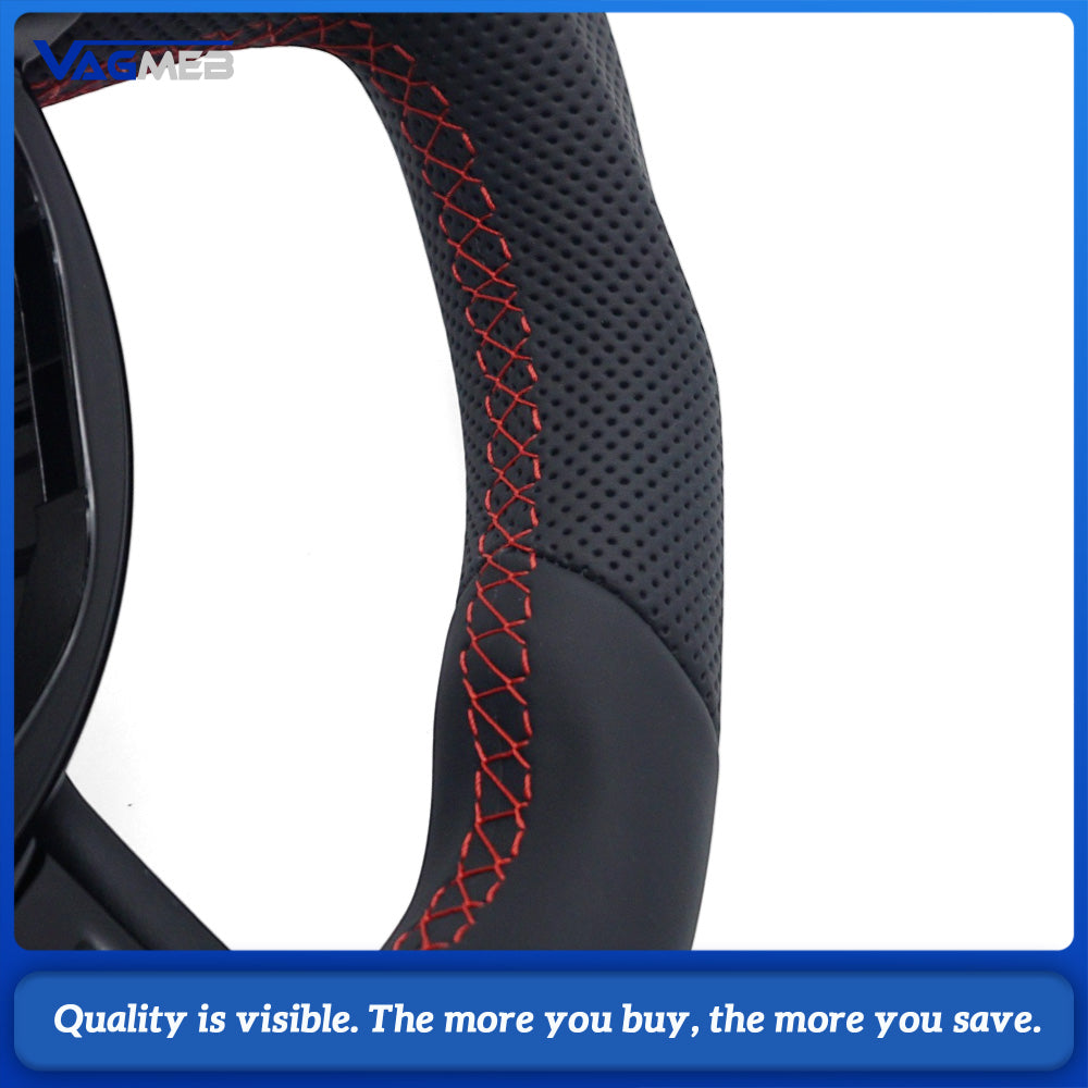 For Audi A4 B8 Contoured Steering Wheel Base, Semi Perforated Leather with Red Contrast Stitching, Black Position Mark, Sport Modification Steering Wheel Base