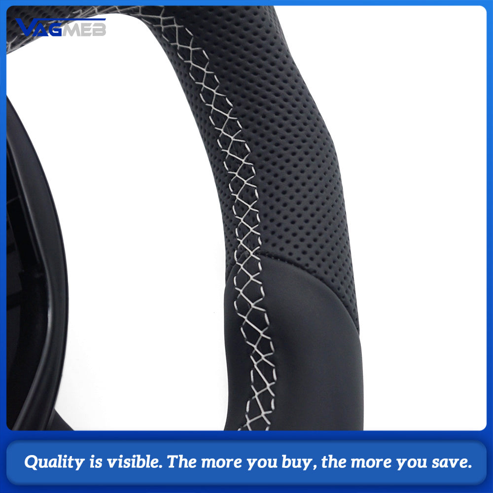 Audi A4 B8 Ergonomic Sculpted D-shaped Steering Wheel Half Punch Leather Black 12 O’clock Top Mark OEM Hub Base