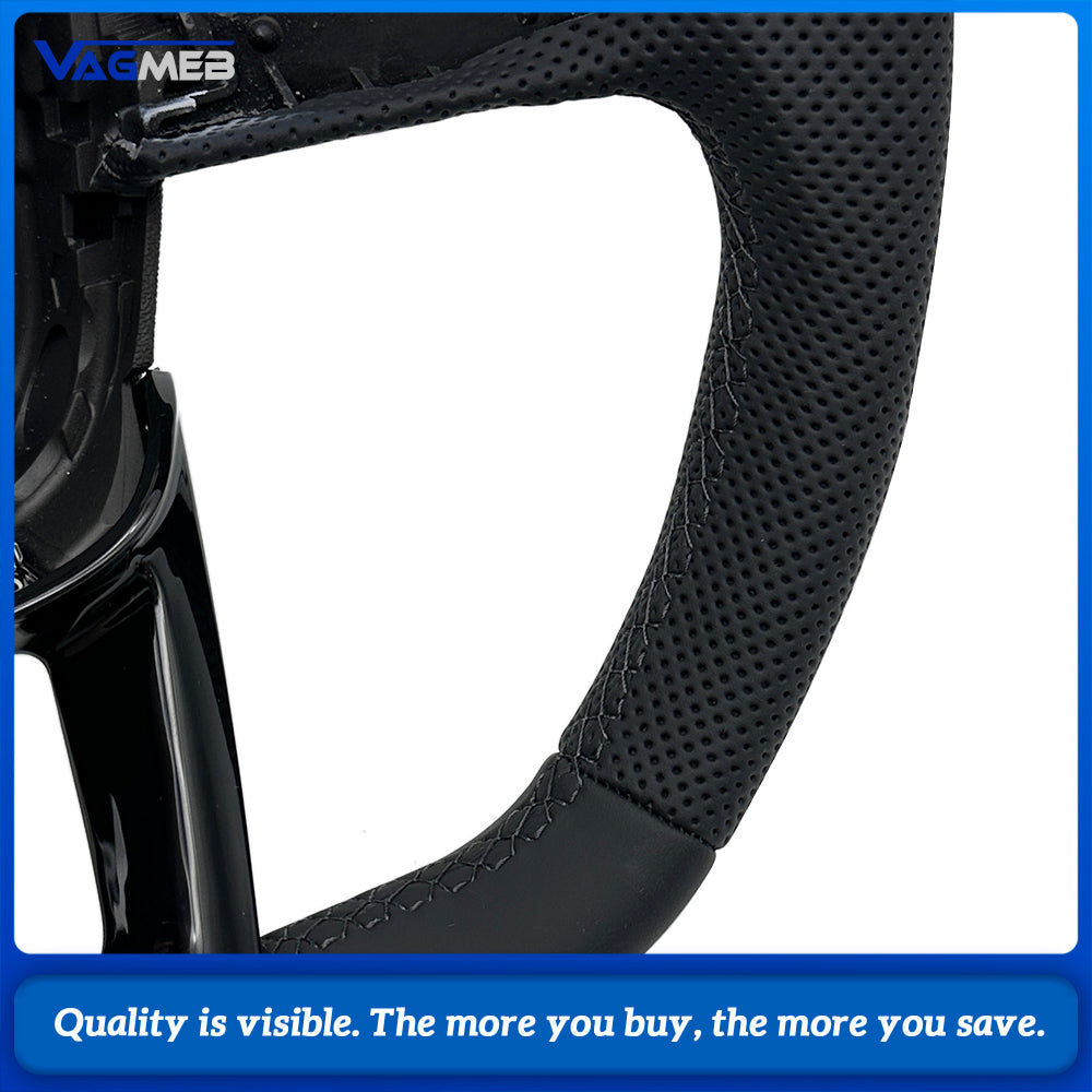 Sport Steering Wheel Gloss Black Trim Semi‑Perforated Leather Black Stitching No Paddle Shifters Buttons Not Included For Audi Q5 FY