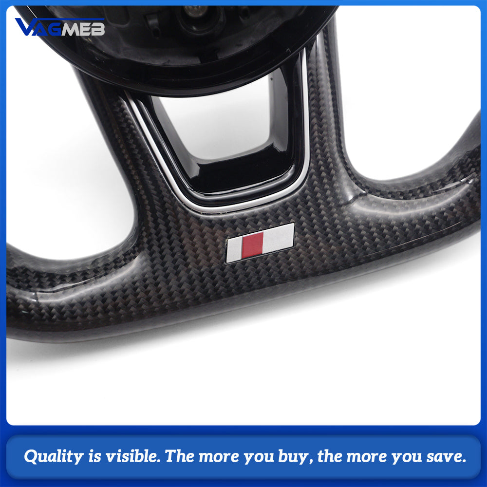 For Audi A4 B9 S Line Carbon Fiber Steering Wheel Half Alcantara Blue Stitch Blue Marker Buttons Airbag Assembly