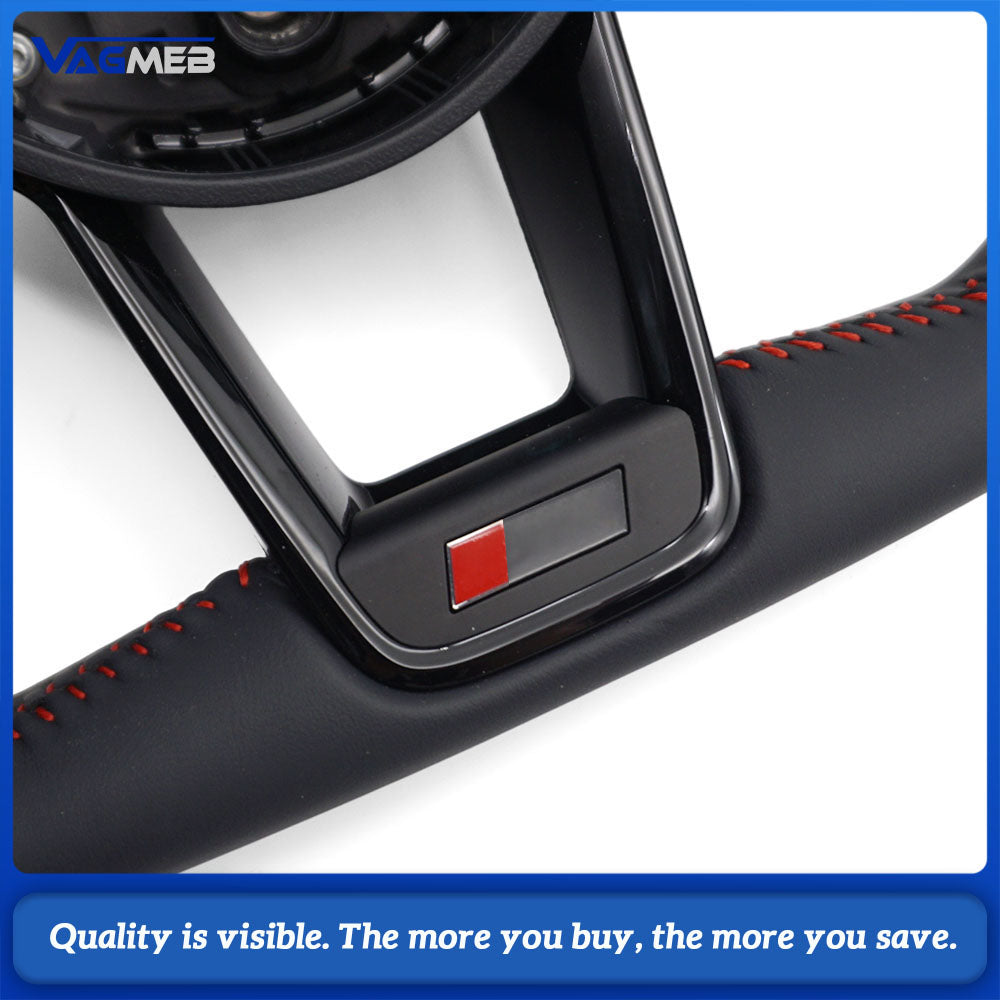 For Audi R8 Style RS Steering Wheel Half Perforated Red Stitch With Buttons & Shift Paddles