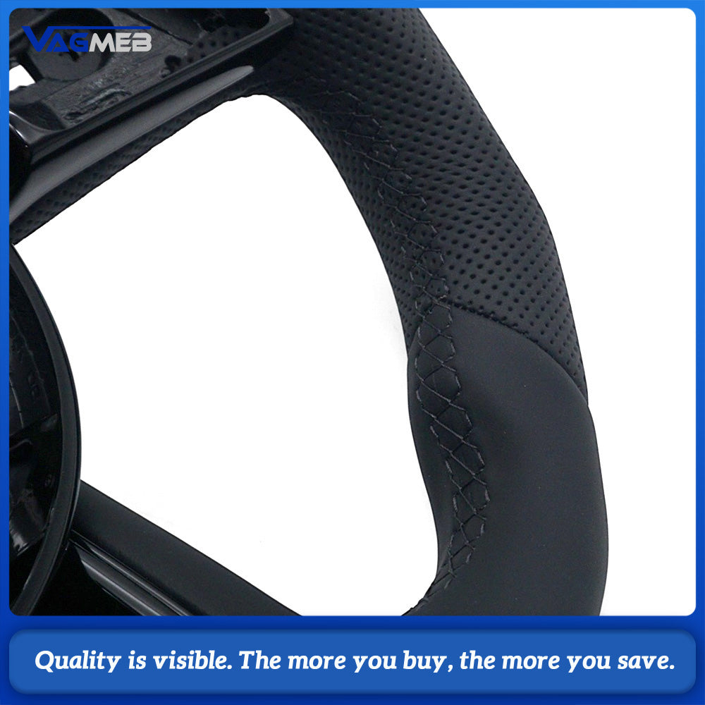 Car Half Perforated Steering Wheel Black Stitching Red Center Marker Heated Function Without Paddle Shifters Replacement For Audi A4 B9