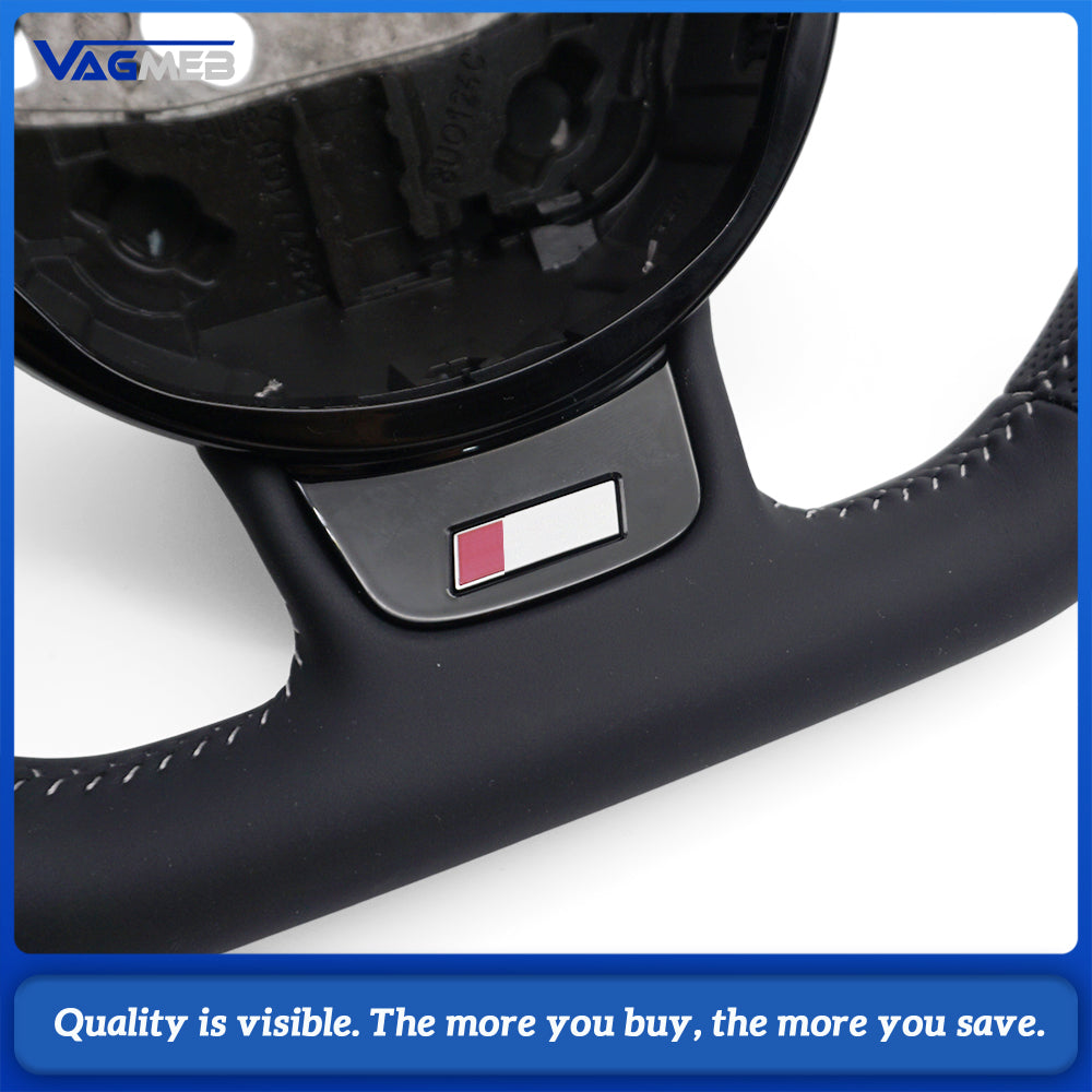 For Audi A4 B8 A3 8V A4 A5 A7 Q3 Q5 Q7 white Stitched Full Leather Perforated Flat Bottomed Steering Wheel