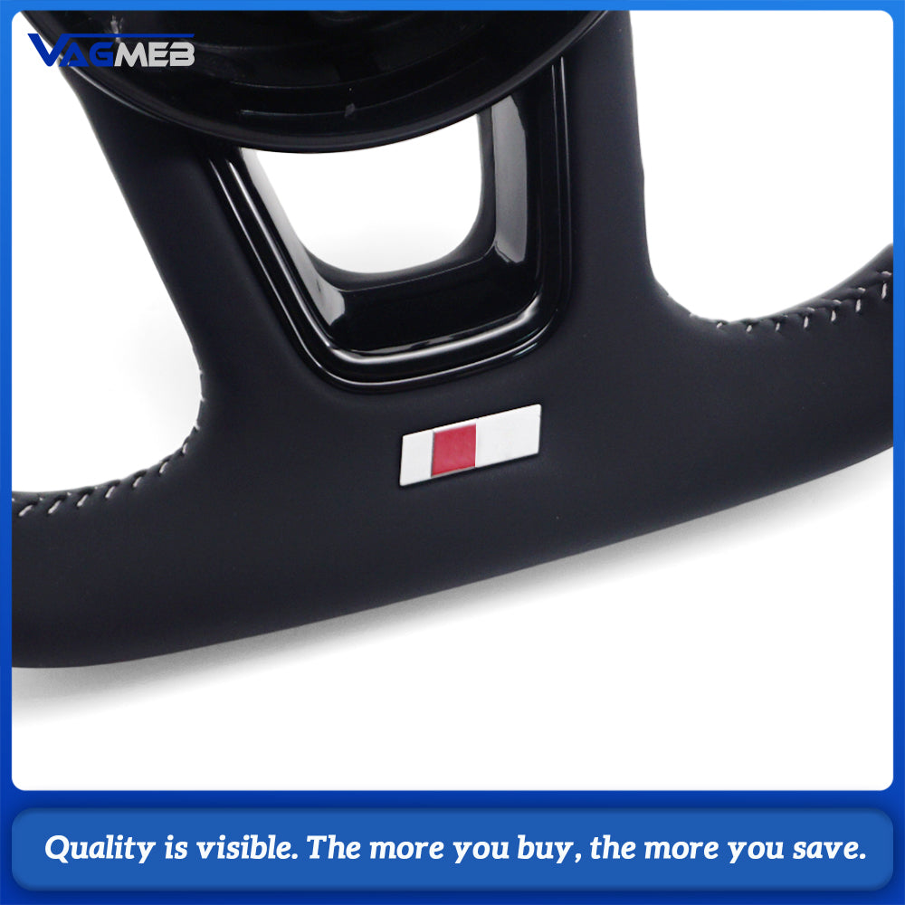 For Audi A4 B9 S-Line Half Perforated Steering Wheel White Stitching Blackened With Buttons Paddle Shifter