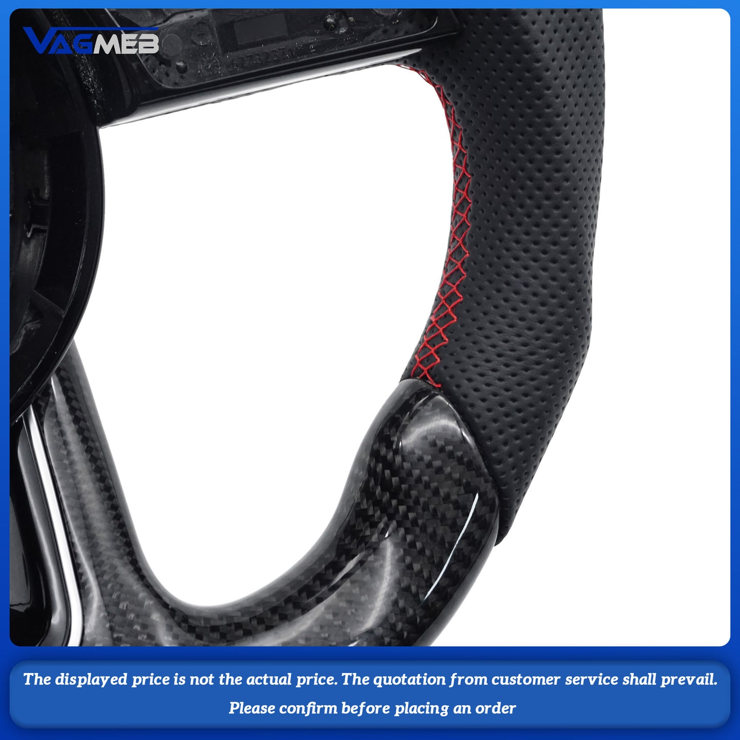 For Audi A4 B9 Red Stitching Carbon Fiber Perforated Leather Steering Wheel Base